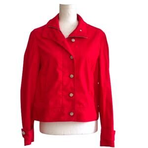 Jones New York Country Red Jacket Silver Button Zipper Closure Pockets Medium